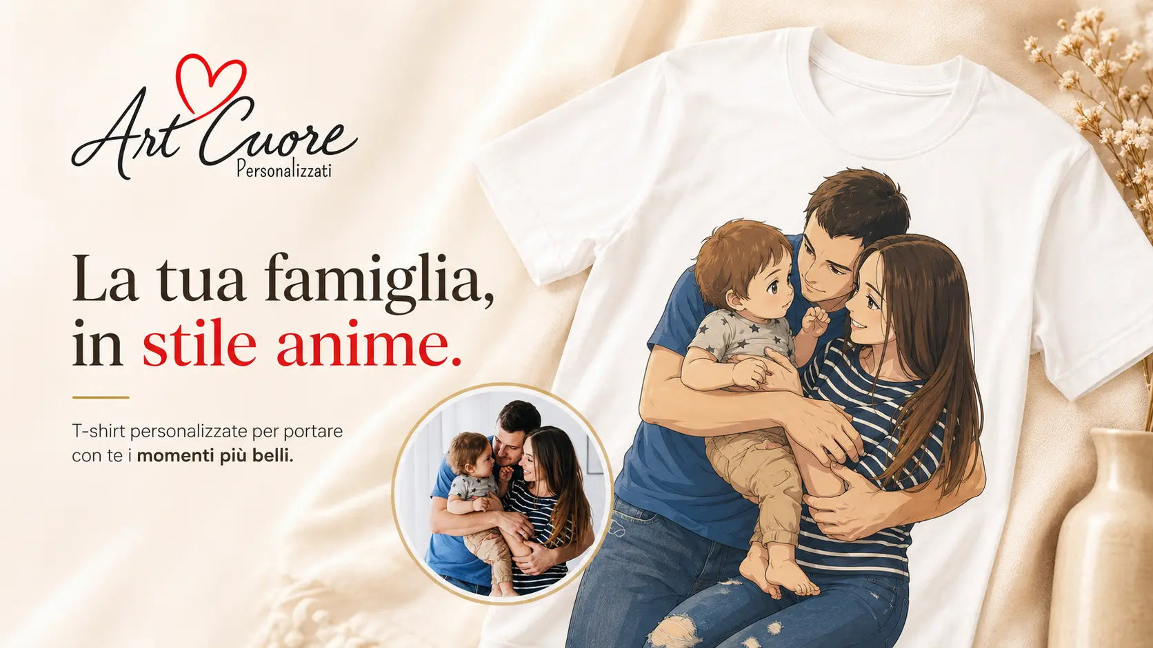 T-shirt con ritratto di famiglia in stile anime